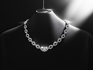 Exquisite Diamond Necklace Displayed on Mannequin against Dark Backdrop