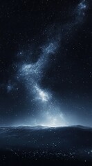 Obraz premium Vast expanse of space, with glowing nebulae rising above a distant, dark planet. A celestial panorama, filled with starlight and cosmic dust