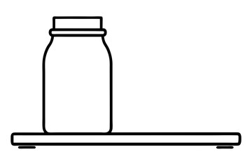 Mason Jar On Shelf Line Art Vector Illustration