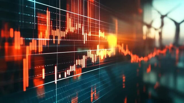 Financial data on a screen, showing fluctuating graphs
