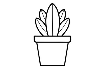 Potted Cactus Line Art Vector Illustration