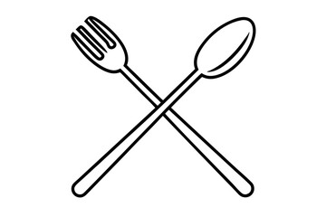 Spoon And Fork Cross Line Art Vector Illustration