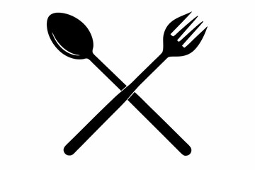 Spoon And Fork Cross Silhouette Vector Illustration