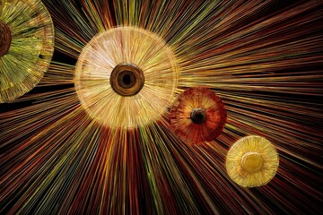 Vibrant abstract sunburst rings evoke energy and creativity, ideal for modern design backgrounds.