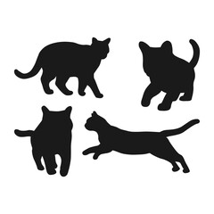 Collection of Black Cat Silhouettes on White Background. Tame Pet Silhouettes. Simple Black Cat Elements.