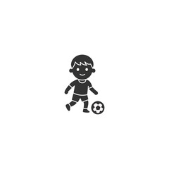 Silhouette Happy Kid Playing Soccer - Cartoon Vector Illustration