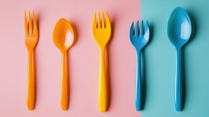 A plastic cutlery set, including a fork, knife, and spoon 