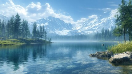 When Sunlight Dances on Glacier-Fed Waters and Pines Stand Tall Beneath the Watchful Gaze of Snow-Draped Mountains, the Earth Sings in Silence; Each Ripple is a Memory, Each Breath a Prayer, and the V