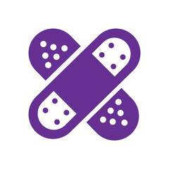 this is a flat logo design of a band aid in purple color that shapes like an X