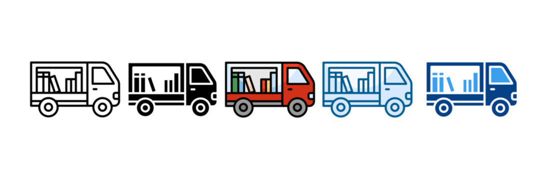 Mobile Library Van Icon Set Multiple Style Collection