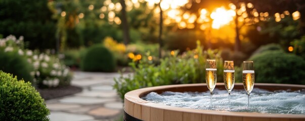 Sunset hot tub with champagne (1)