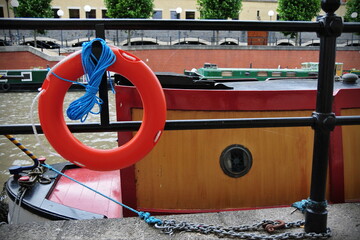 View of a life ring at a harbour