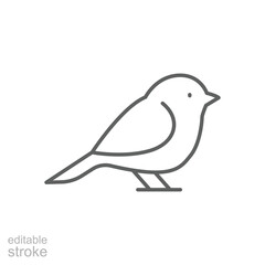 Bird icon. Simple outline style. Little bird silhouette, cute standing, nature, wild, wings, fauna, animal, wildlife concept. Thin line symbol. Vector illustration isolated. Editable stroke.