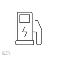 Charging station icon. Simple outline style. Electric vehicle, EV, green car, Power supply station, charge, nature, technology concept. Thin line symbol. Vector illustration isolated. Editable stroke.