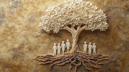 Paper-Cut Tree Illustrating Family Lineage and Generational Growth, Symbolizing Roots and Connections Across Generations