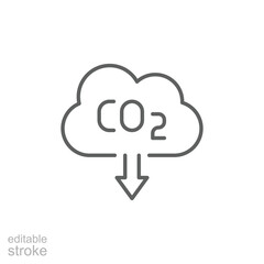 Carbon absorbing icon. Simple outline style. CO2 emissions, carbon dioxide reduction, low, reduce, neutral, environment concept. Thin line symbol. Vector illustration isolated. Editable stroke.