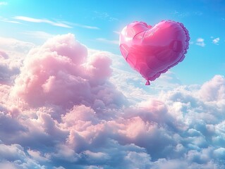 Romantic heart-shaped balloon gently soaring through a dreamy pastel sky conveying love and affection for special occasions