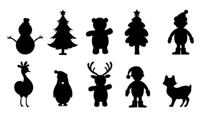 set of christmas icons silhouette vector on white background