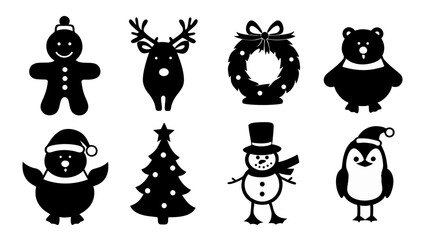set of christmas icons silhouette vector on white background