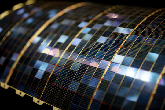 Close-up view of advanced solar cell technology showcasing intricate details and patterns representing innovative renewable energy solutions