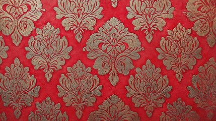 Classic Red Damask Wallpaper with Ornate Pattern Design