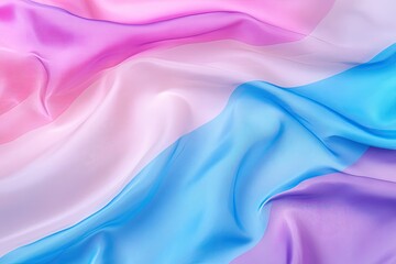Transgender pride flag, soft flowing fabric in pastel hues of pink, purple, white, and light blue