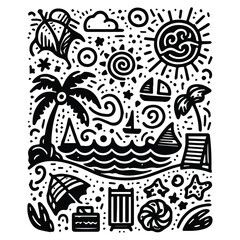 Simple summer vacation doodle style illustration