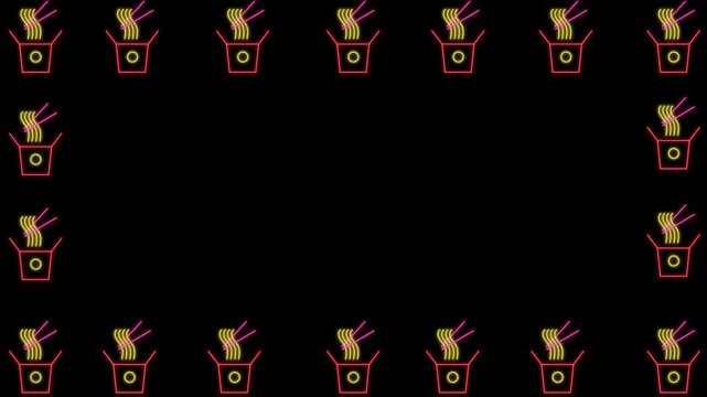 Fast food chowmin neon icons frame design animation.