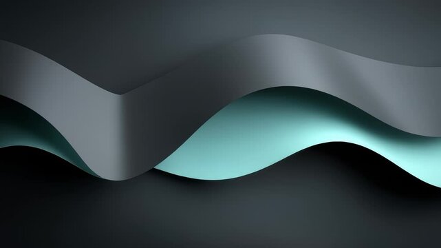 Teal and gray paper waves flow smoothly