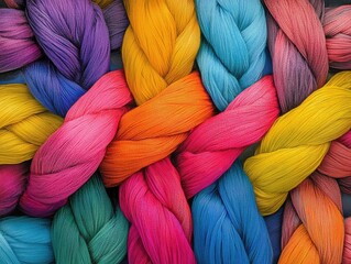 Rainbow Braided Threads, A Colorful Textile Tapestry of Interwoven Yarns