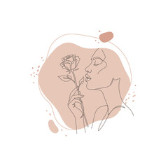 Minimal One Line Valentine Illustration of couple with Rose and Pastel Abstract Background