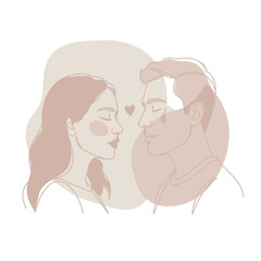 Minimal One Line Valentine Illustration of couple with Rose and Pastel Abstract Background