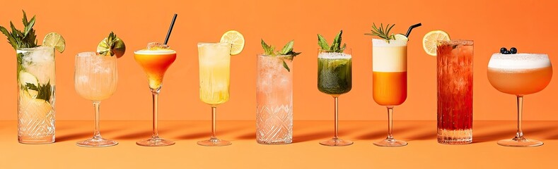 Assorted Refreshing Cocktails in Elegant Glasses