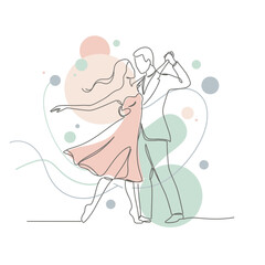 Minimal One Line Valentine Illustration of couple with Rose and Pastel Abstract Background