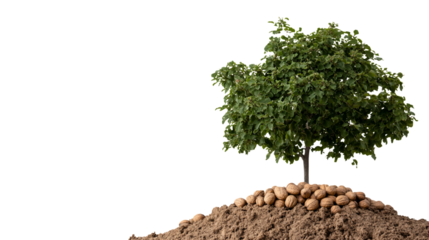 Miniature Walnut Tree Growing on Soil Mound