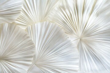 Close-up view of a decorative wall of pleated white palm leaves.