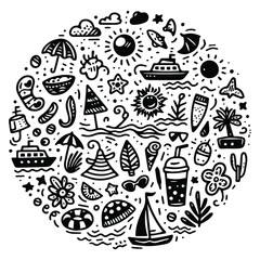 Simple summer vacation doodle style illustration