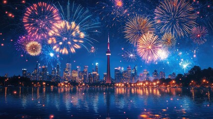 Vibrant Fireworks Light Up Toronto's Skyline on New Year's Eve Celebration