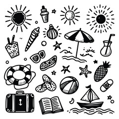 Simple summer vacation doodle style illustration