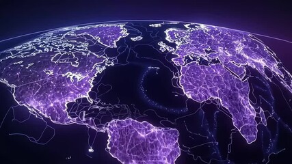 A glowing digital world map shows global connections and internet traffic flows