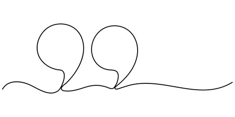 Single continuous line drawing of a quote mark. One continuous line of a quote mark drawing. Vector illustration. Quote linear design, quote mark icon symbol.                                     