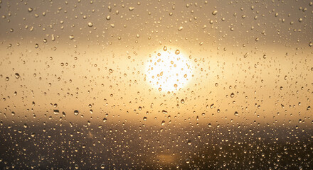 Obraz premium Sunset behind raindrops on a window with copy space for text