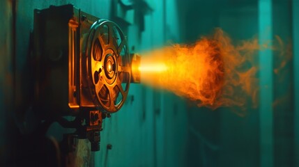 Vintage projector emitting steam