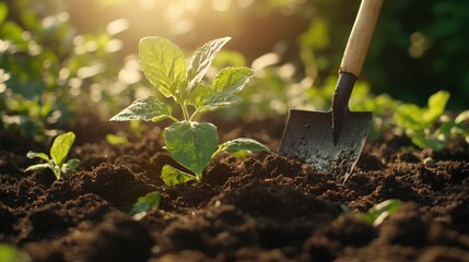 Young plants being carefully planted in soil