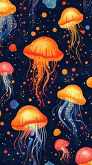 Vibrant jellyfish pattern against a dark background