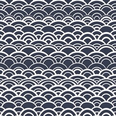 Seamless pattern of thai fish scale and japanese sea wave motif graphic design digital art calm environment artistic viewpoint © 22-House Studio