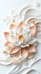 Intricate paper art showcasing a beautiful lotus flower with elegant textures and soft colors.