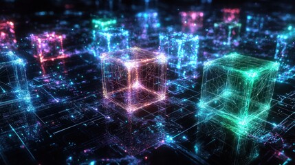 Abstract digital network of cubes
