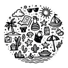 Simple summer vacation doodle style illustration