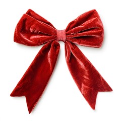 Red velvet bow isolated on white background,

